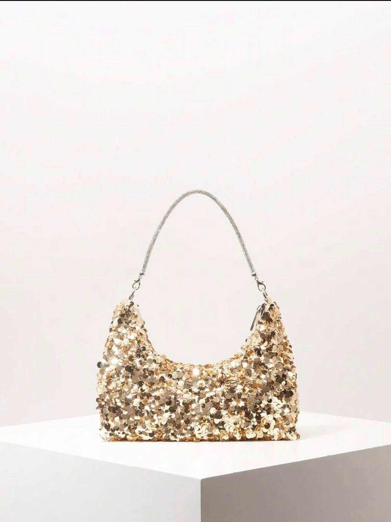 TOP HANDLE SEQUINED SHOULDER PARTY CLUTCH BAG