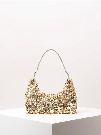 TOP HANDLE SEQUINED SHOULDER PARTY CLUTCH BAG