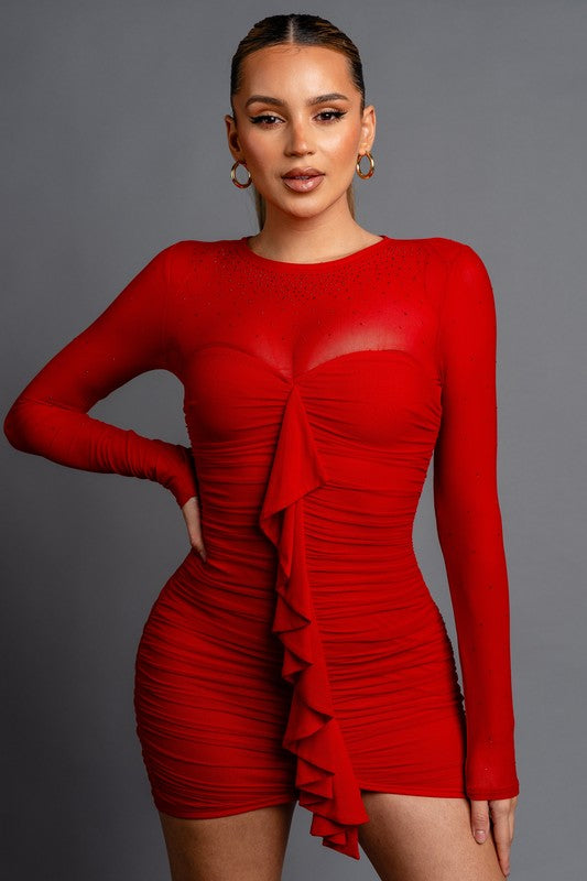 MESH LONG SLEEVE MINI DRESS