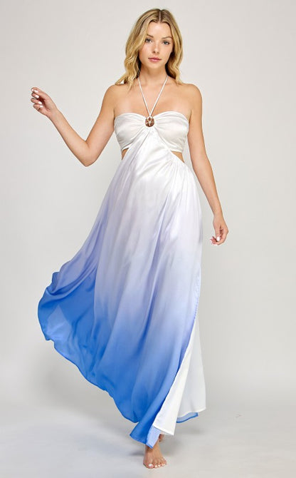 OMBRE STARFISH TRIM HALTER NECK MAXI DRESS