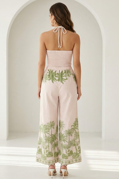 HALTER TOP & TIE FRONT WIDE LEG PANTS