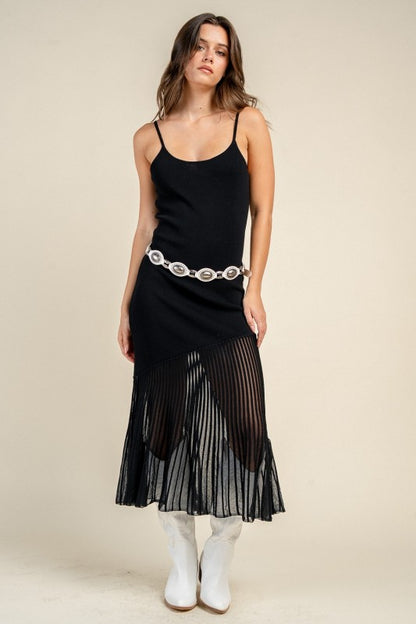 SWEATER MIDI DRESS WITH PLEATED SKIRT