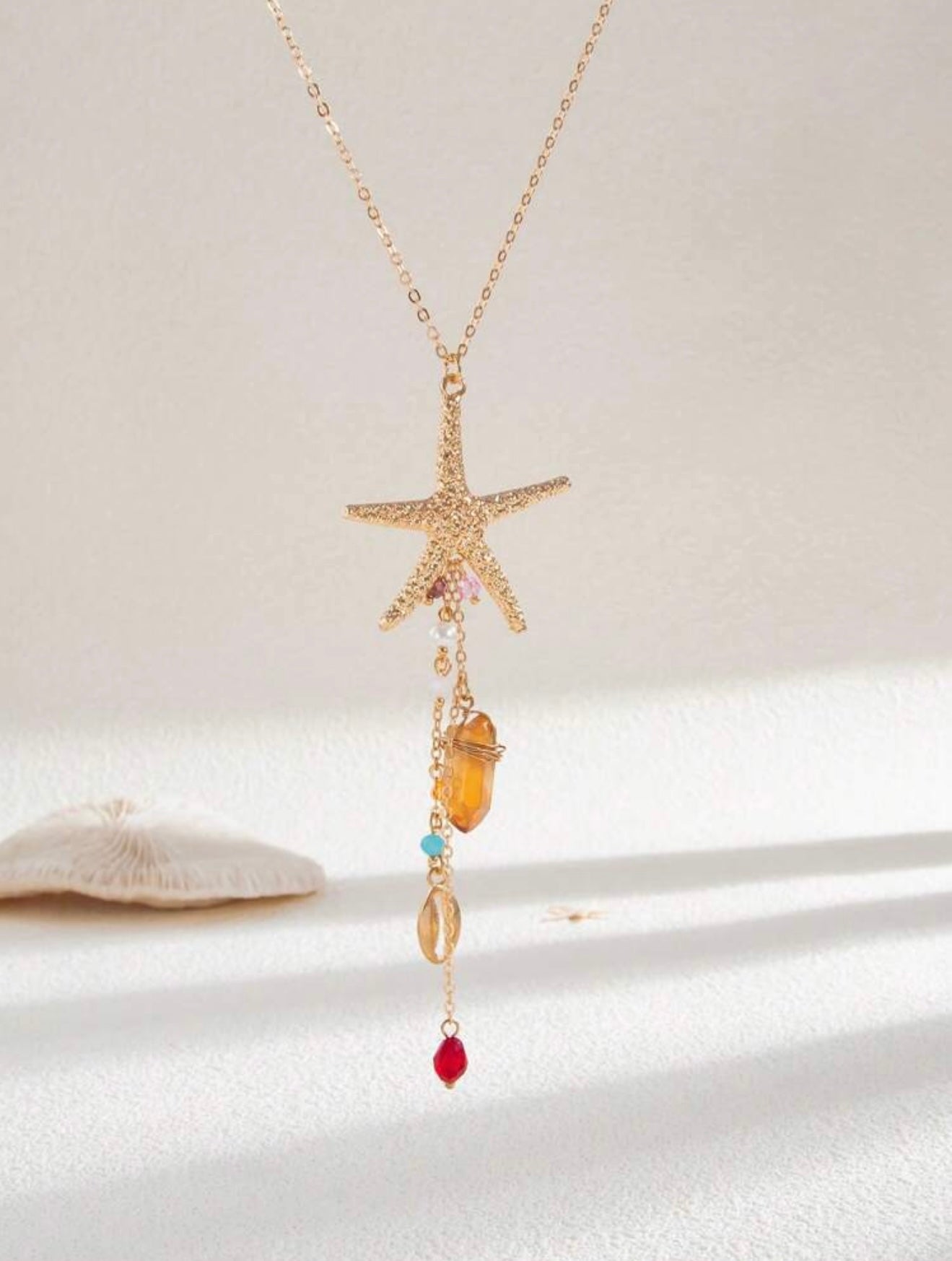 3 PCS FINE CHAIN STARFISH PENDANT NECKLACE & EARRINGS SET