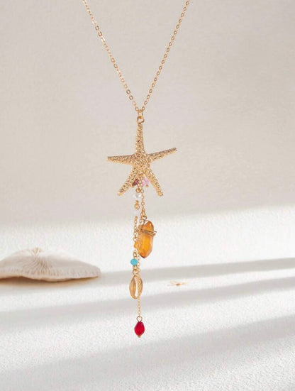 3 PCS FINE CHAIN STARFISH PENDANT NECKLACE & EARRINGS SET