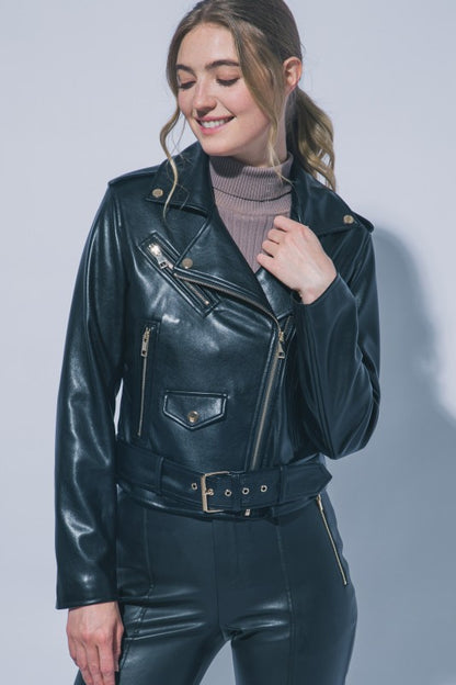 FITTED FAUX LEATHER JACKET