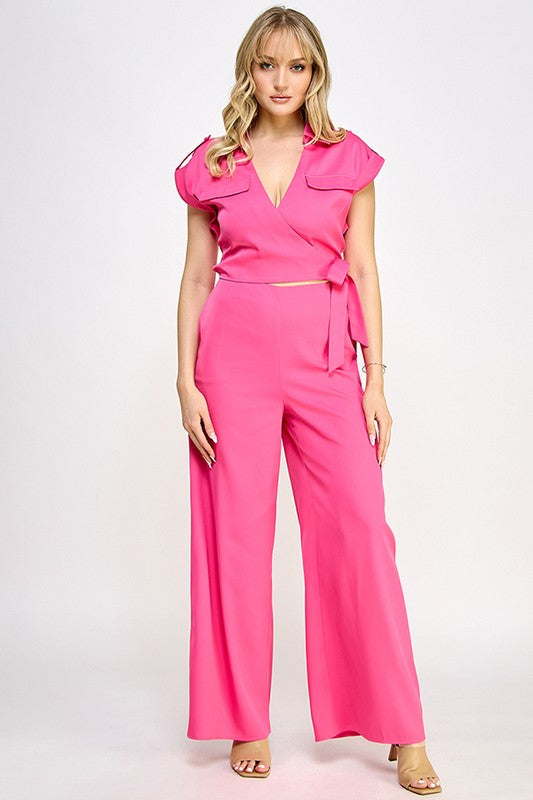 SURPLICE TOP WITH TIE AND PANTS SET