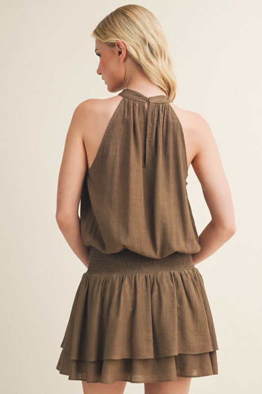 FRONT LACE UP HALTER MINI DRESS