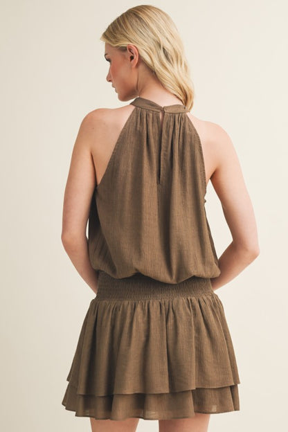 FRONT LACE UP HALTER MINI DRESS