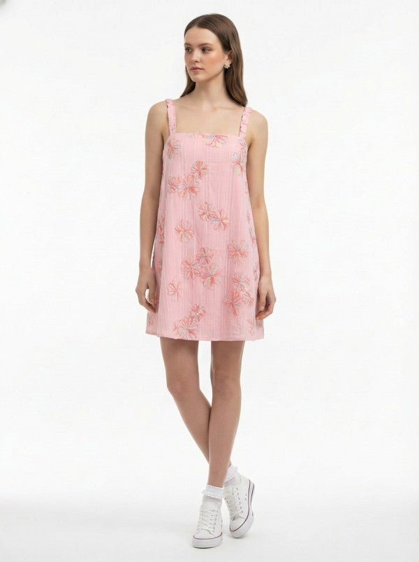 LACE SLEEVELESS MINI PARTY DRESS WITH BRAID STRAP