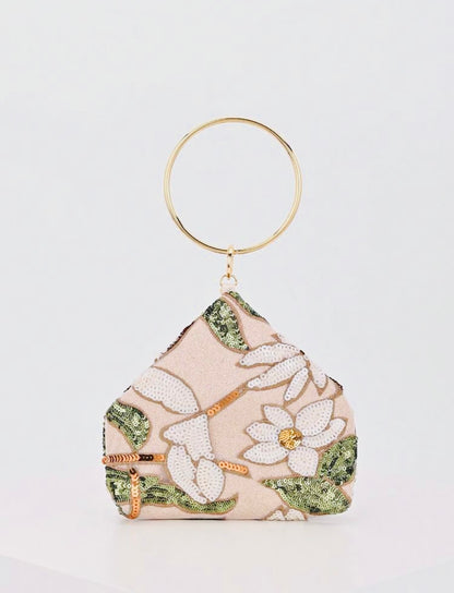 SHINY MULTI COLOT LEAF EVENING CLUTCH BAG
