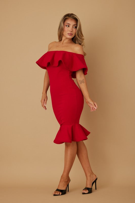 RUFFLE MIDI DRESS