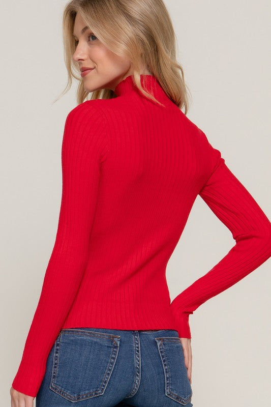 LONG SLV HIGH-NECK FITTED SWEATER