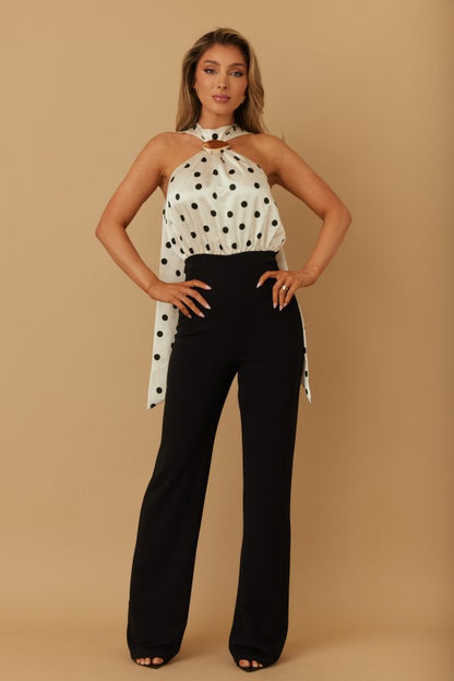 POLKA DOT LING SCARF TIE JUMPSUIT