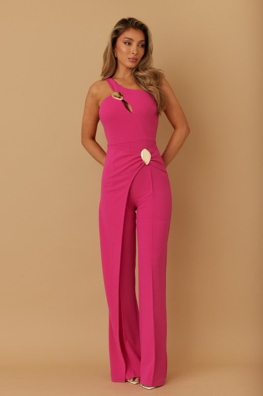 SINGLE CROSS STRAP SHOULDER WRAP JUMPSUIT