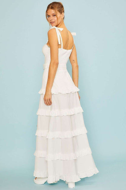 Summer Belt Ruffle Maxi Dress