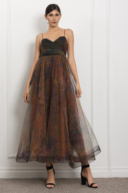 SPAGHETTI SHOULDER CORSET TULLE MAXI PARTY DRESS