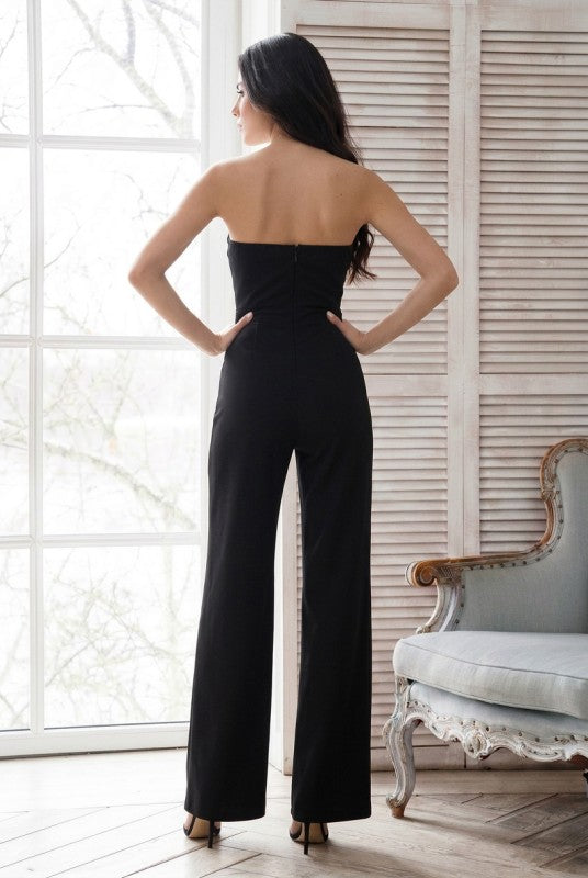 RIBBON BOW UNEVEN STRAPLESS JUMPSUIT