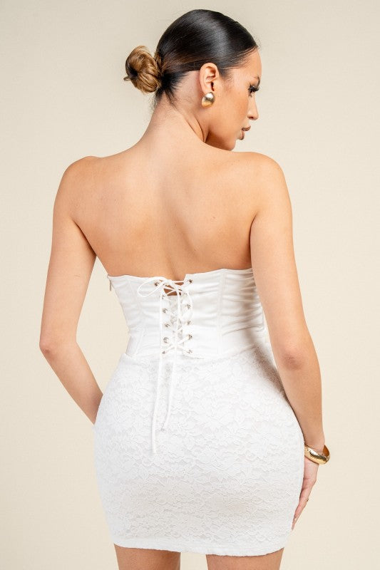 STRAPLESS LACE CORSET MINI PARTY DRESS