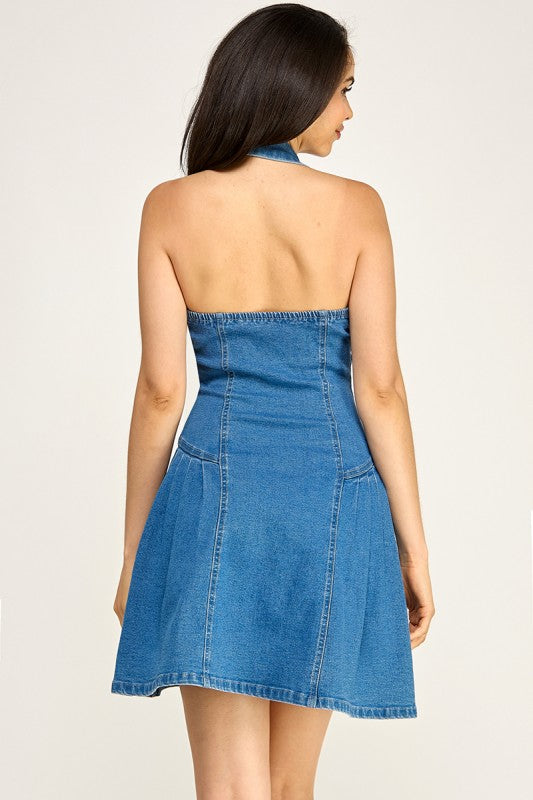 DENIM BUTTON DOWN MINI DENIM DRESS