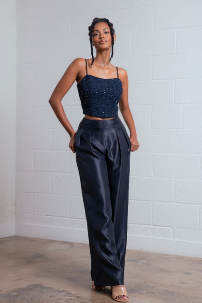 TWEEDED SLEEVELESS CROP TOP  & PANTS SETS