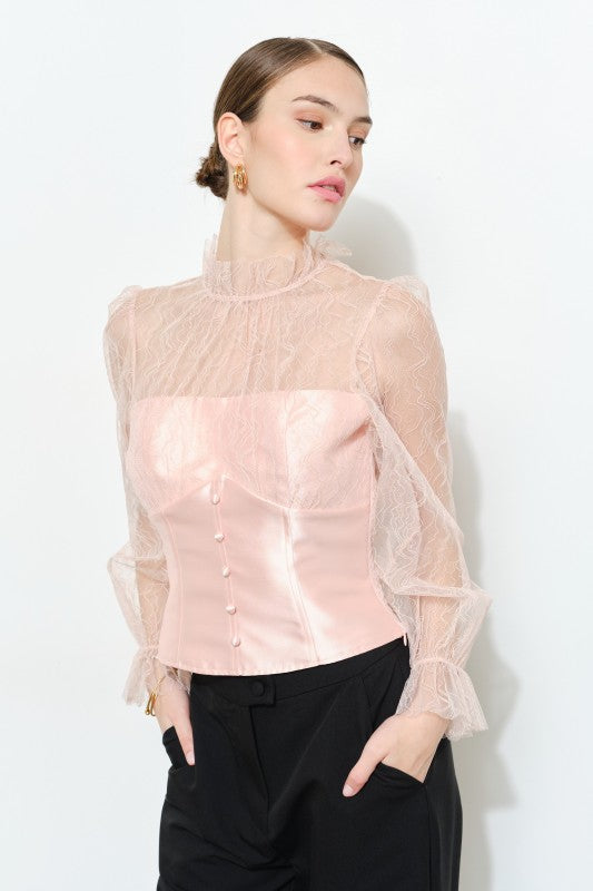 LUXE LACE MOCK NECK LONG SLEEVES BLOUSE