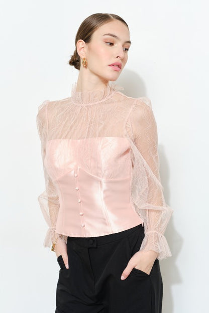 LUXE LACE MOCK NECK LONG SLEEVES BLOUSE