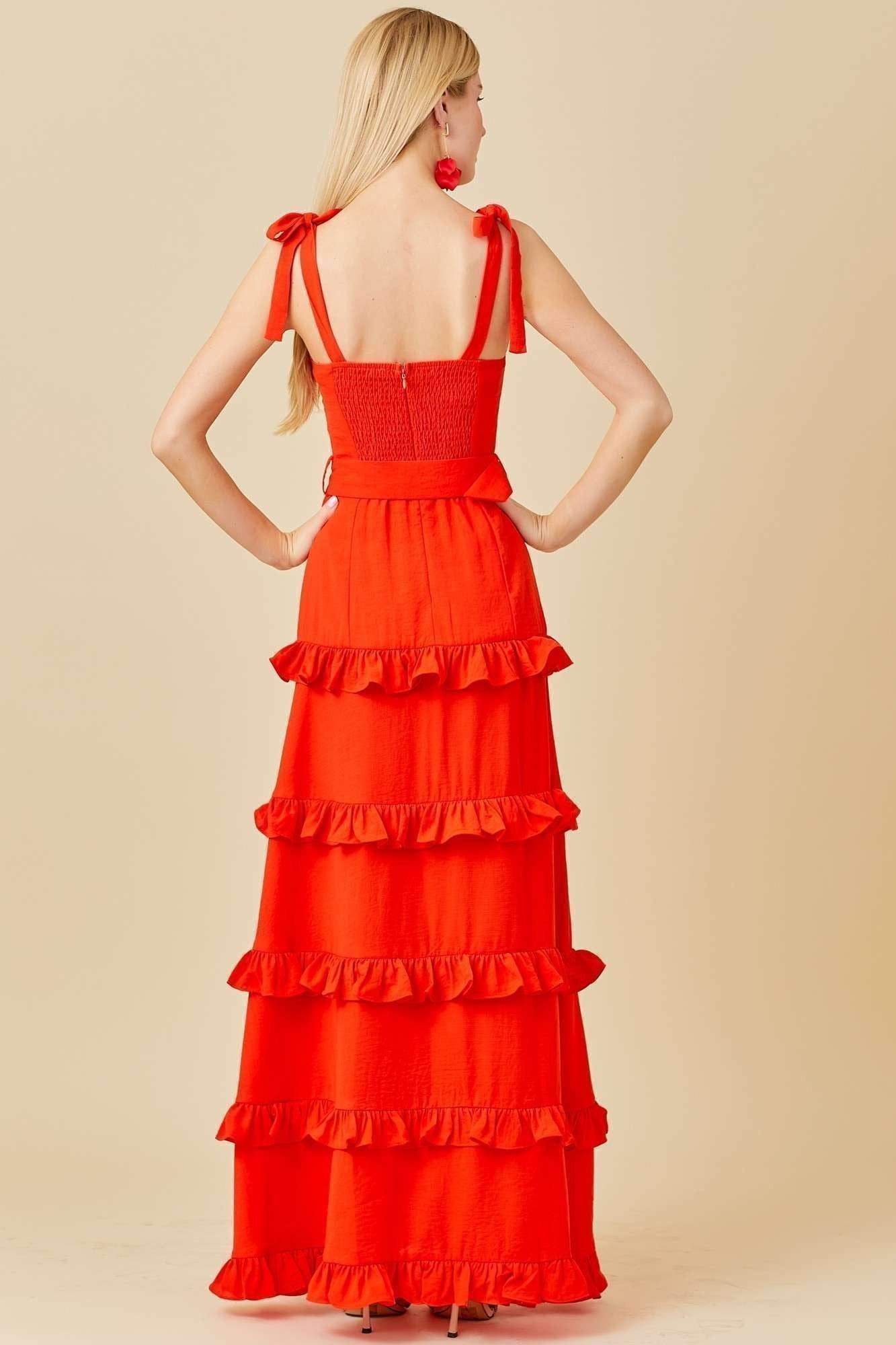 Summer Belt Ruffle Maxi Dress