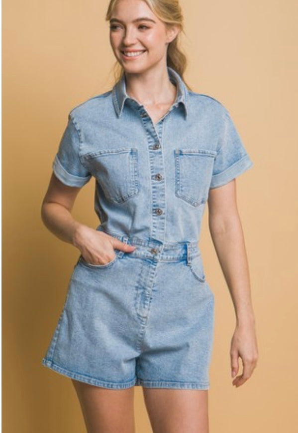 DENIM BUTTON DOWN ROMPER