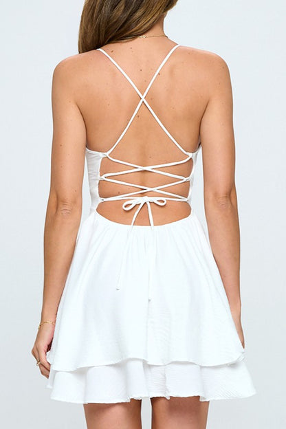 LAYERED LACE UP MINI DRESS