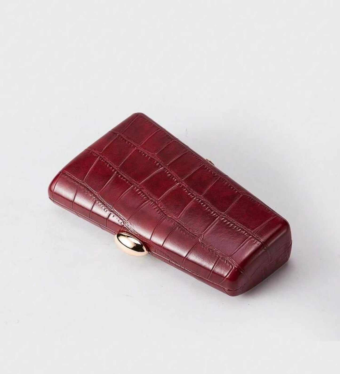 CROCODILE EMBOSSED CHAIN ASKED ASYMMETRIC EVENING CLUTCH BAG