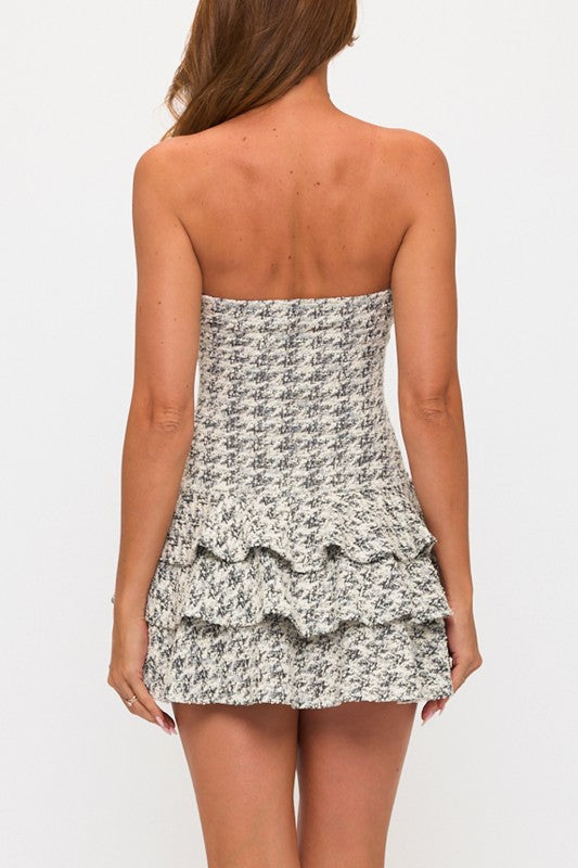BOUCLÉ RUFFLED LAYERED SKIRT MINI DRESS