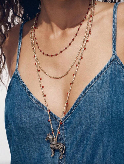 MULTI LAYER BEADED CHAIN NECKLACE WITH PENDANT