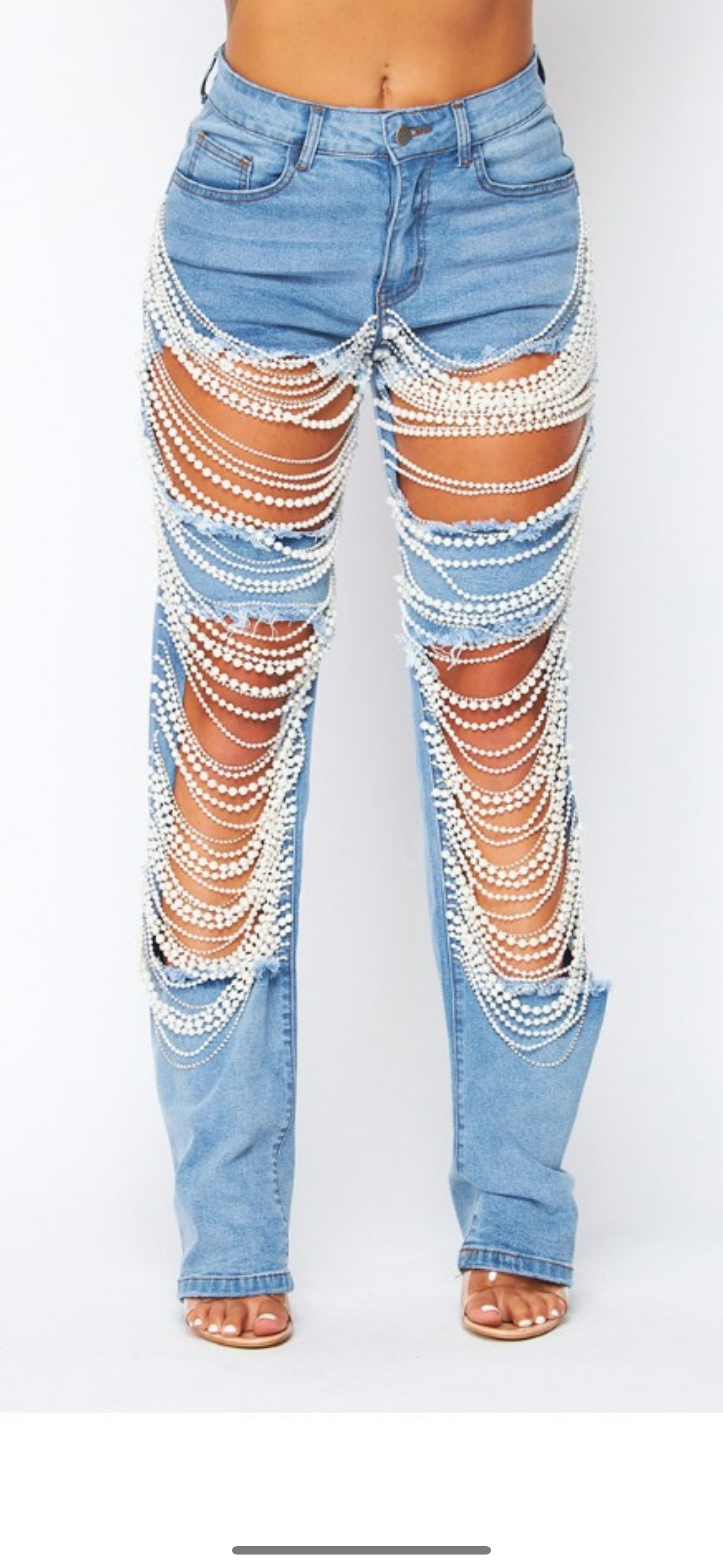 PEARL DETAILED DENIM PANTS