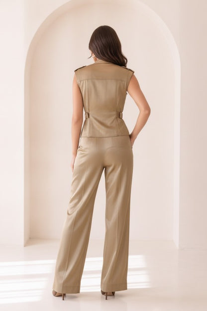 SATIN CRINKLED VEST & WIDE LEG PANTS SET