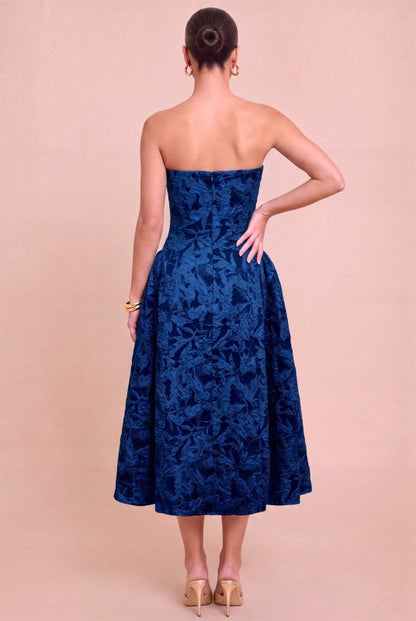 TEXTURED PUFF MIDI PARTY DRESS