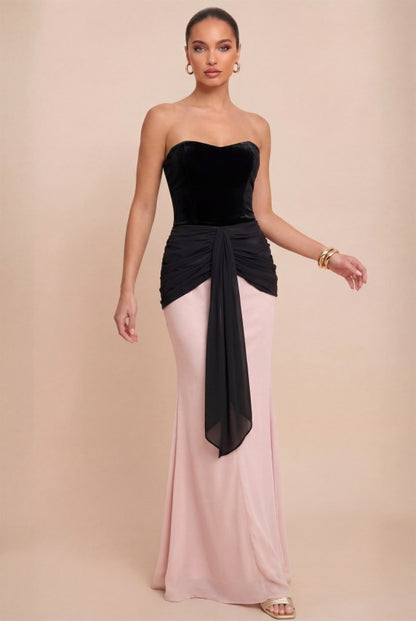 VELVET CHIFFON MAXI DRESS