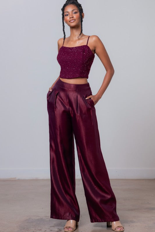 TWEEDED SLEEVELESS CROP TOP  & PANTS SETS