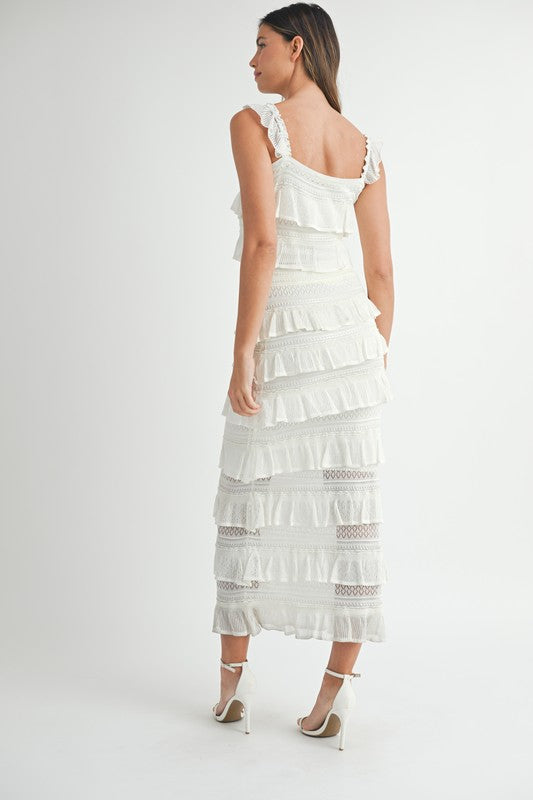 CONTRAST DETAIL RUFFLE KNIT TOP SKIRT SET
