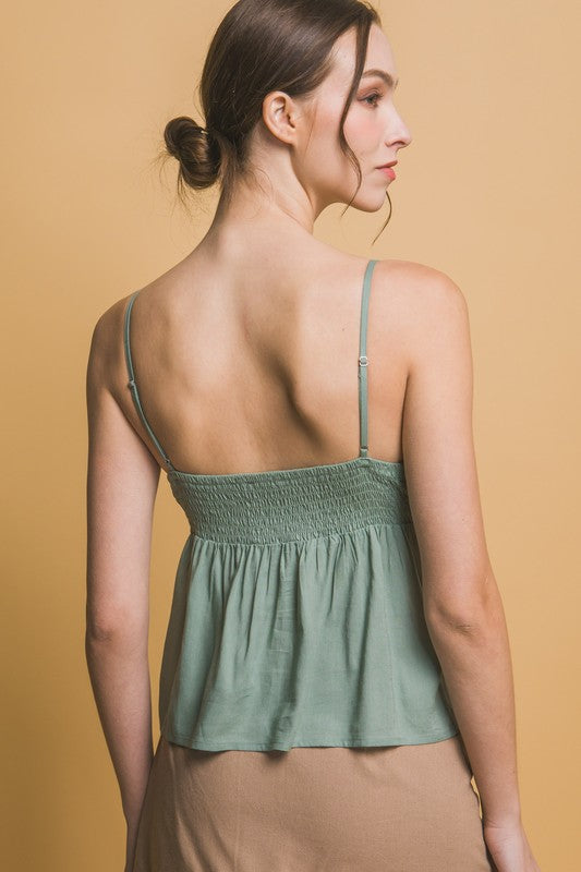 LACE TRIM LINEN TOP