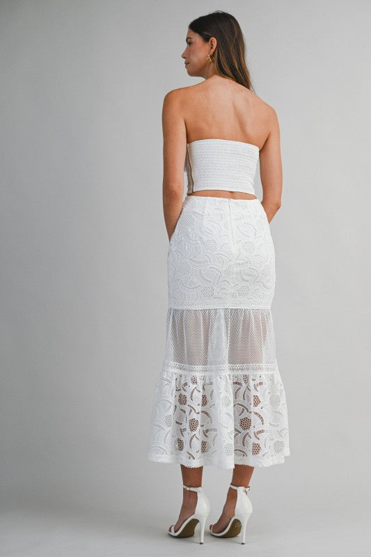 EMBROIDERED LACE TUBE TOP AND MERMAID SKIRT SE