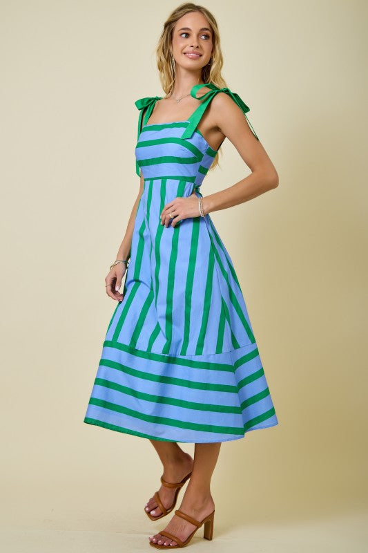 A-LINE STRIPED MIDI DRESS
