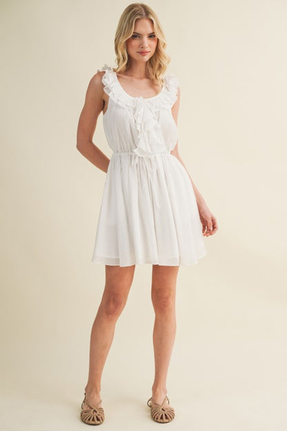 SLEEVELESS RUFFLE MINI DRESS