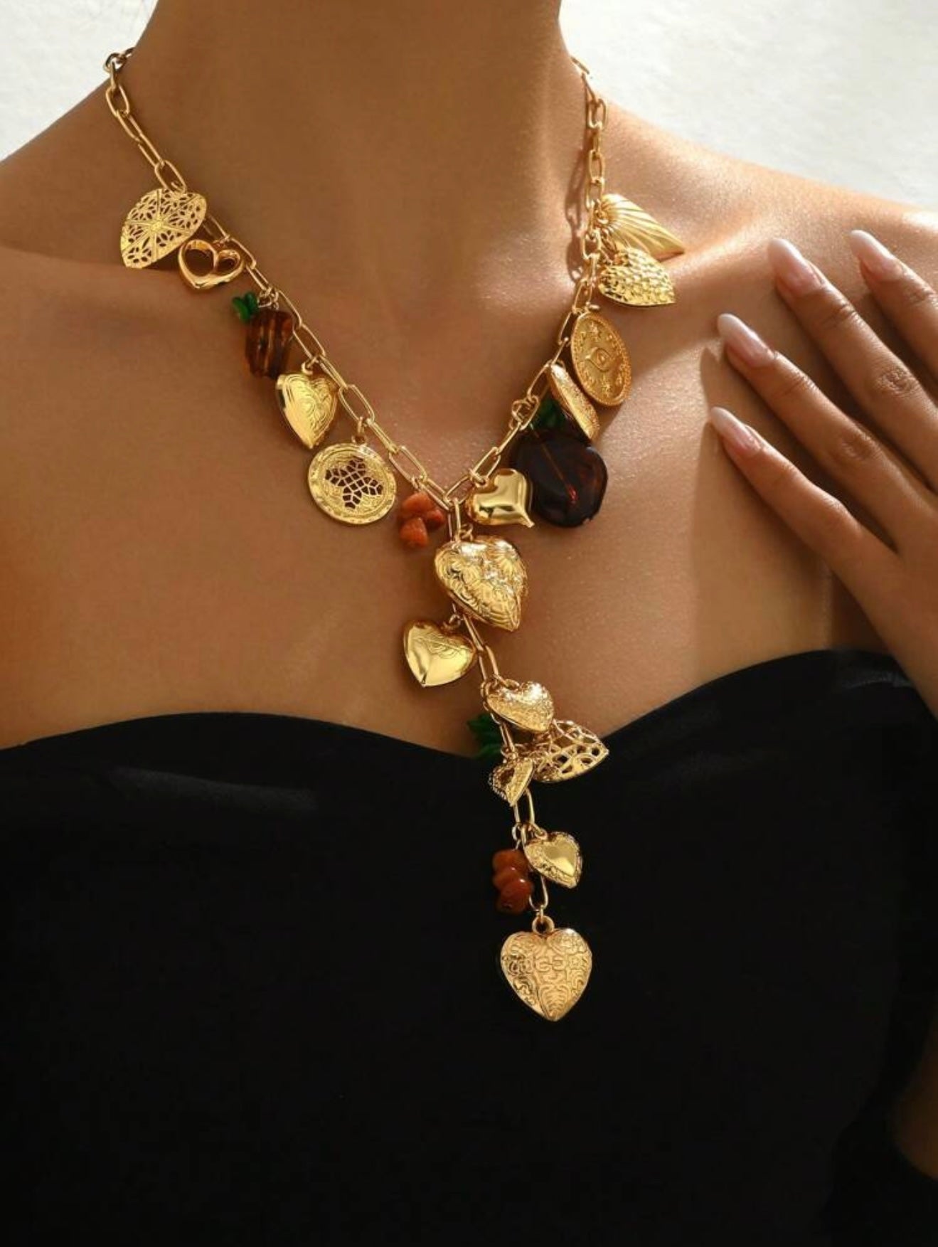GOLD HEARTS PENDANT Y LONG NECKLACE
