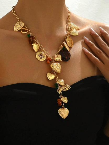GOLD HEARTS PENDANT Y LONG NECKLACE