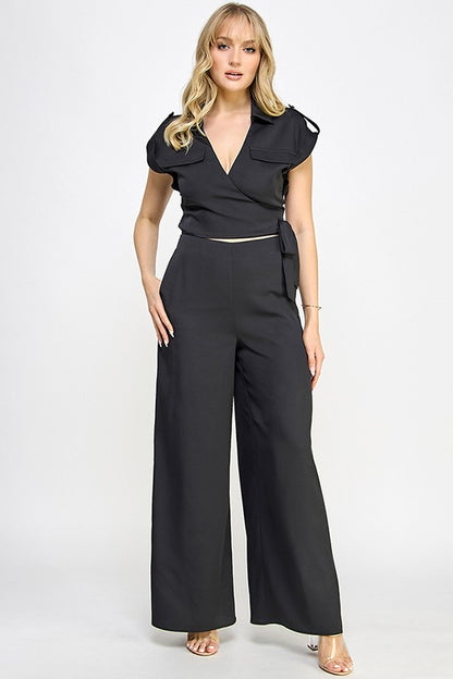 SURPLICE TOP WITH TIE AND PANTS SET