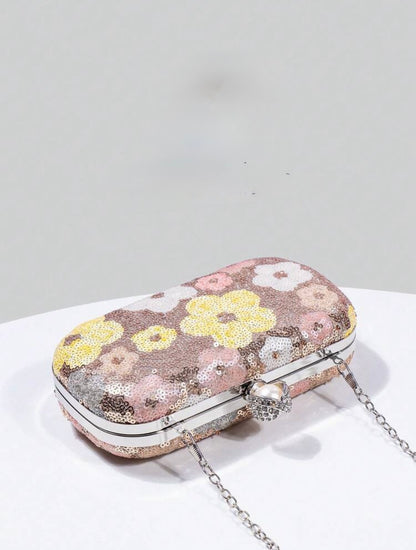 FLORAL SEQUIN EVENING CLUTCH BAG