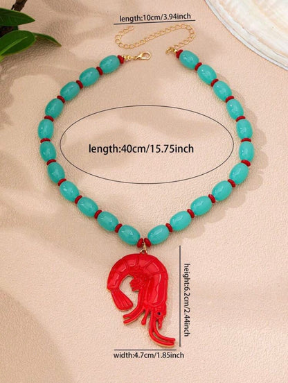 LOBSTER GREEN BEADED NECKLACE