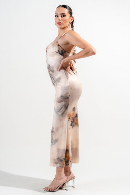 PRINTED BACK TIE MAXI SUMMER DRESS