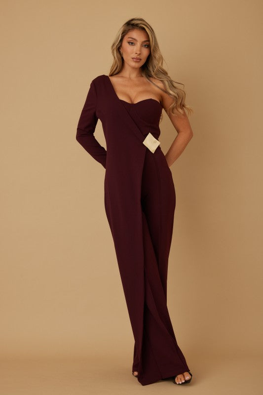 DIAMOND SQUARE HALF SHOULDER JUMPSUIT
