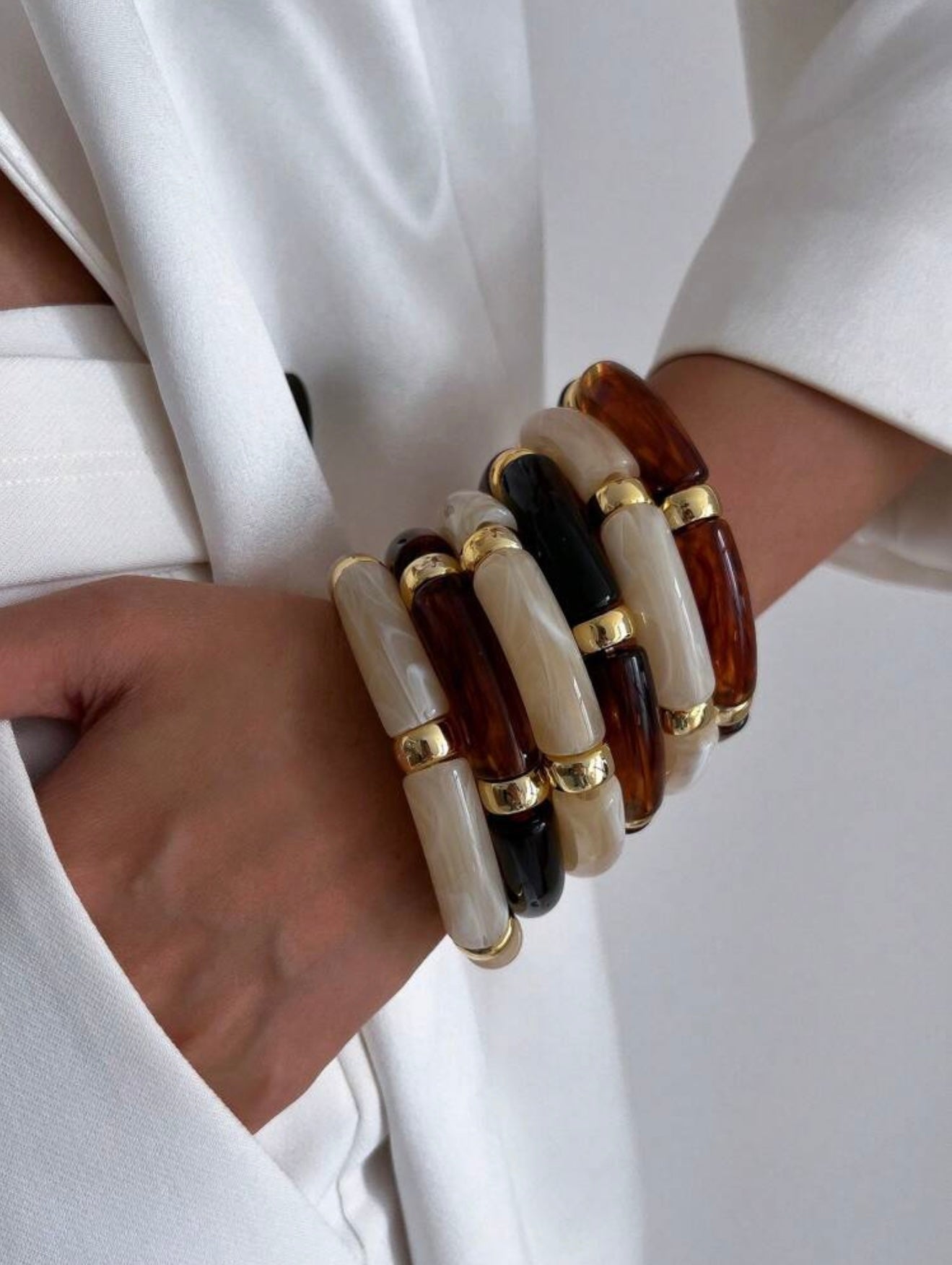3 PIECES ACRYLIC BAMBO BEADS STACKING BRACELETS